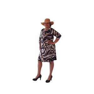 Calvin Klein Womens Abstract Print Wrap Dress 3/4 Sleeve Black & Brown Size 0X